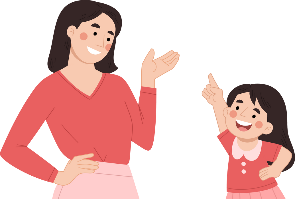 Illustration of a mother and little girl telling a story